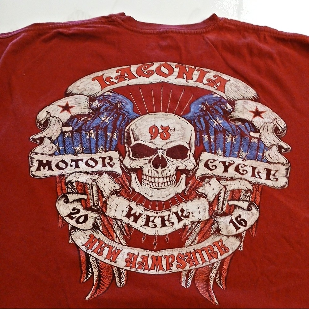 Laconia Bike Week Skull Graphic 2XL Gildan Heavy Cotton Rally Red Short Sleeve